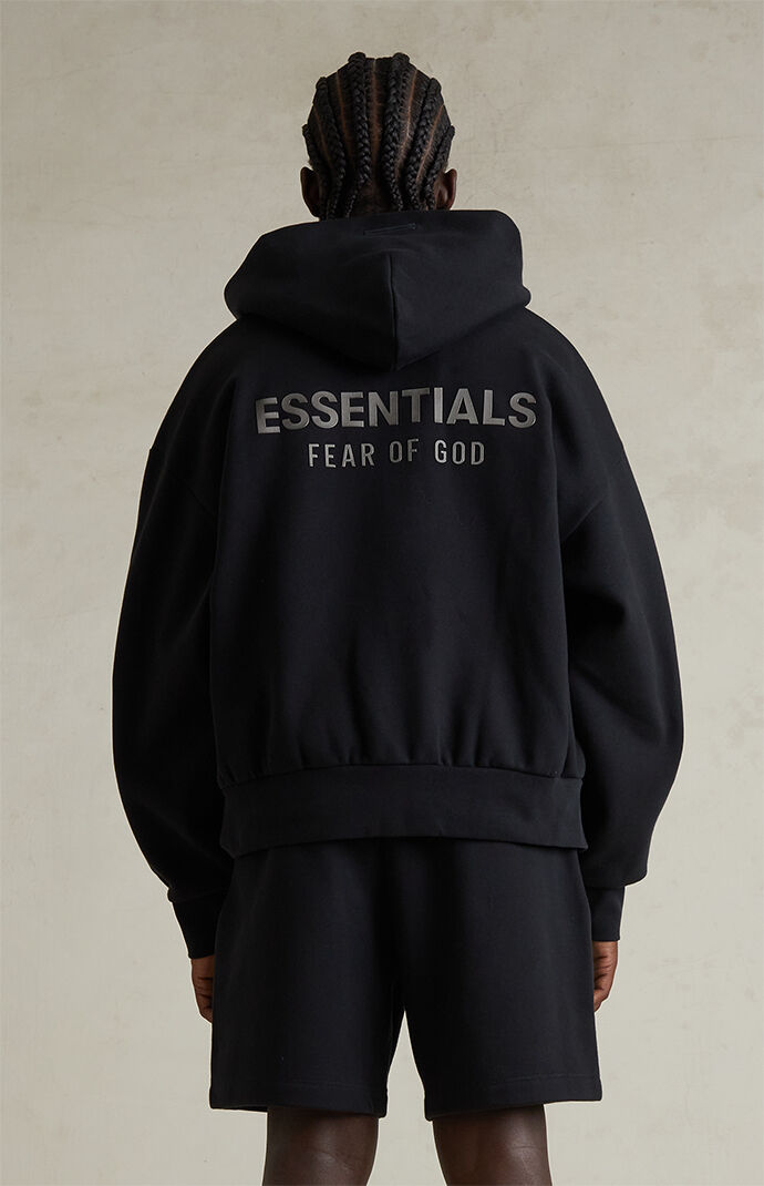 Fear of God ESSENTIALS Jet Black Classic Fleece Zip Up Hoodie | Pacsun
