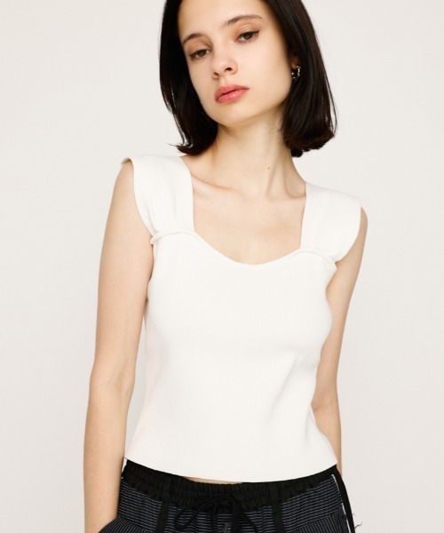 SLY（スライ） タンクトップ ノースリーブ SQUARE NECK KNIT TANK