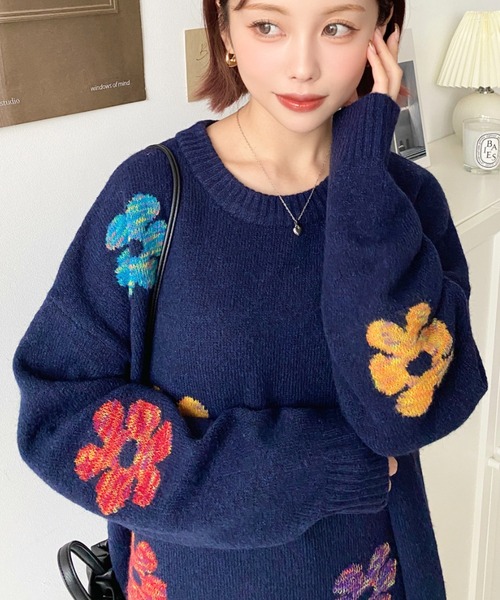 ニット セーター 「累計販売枚数1万枚突破！」 ミックスカラーフラワー