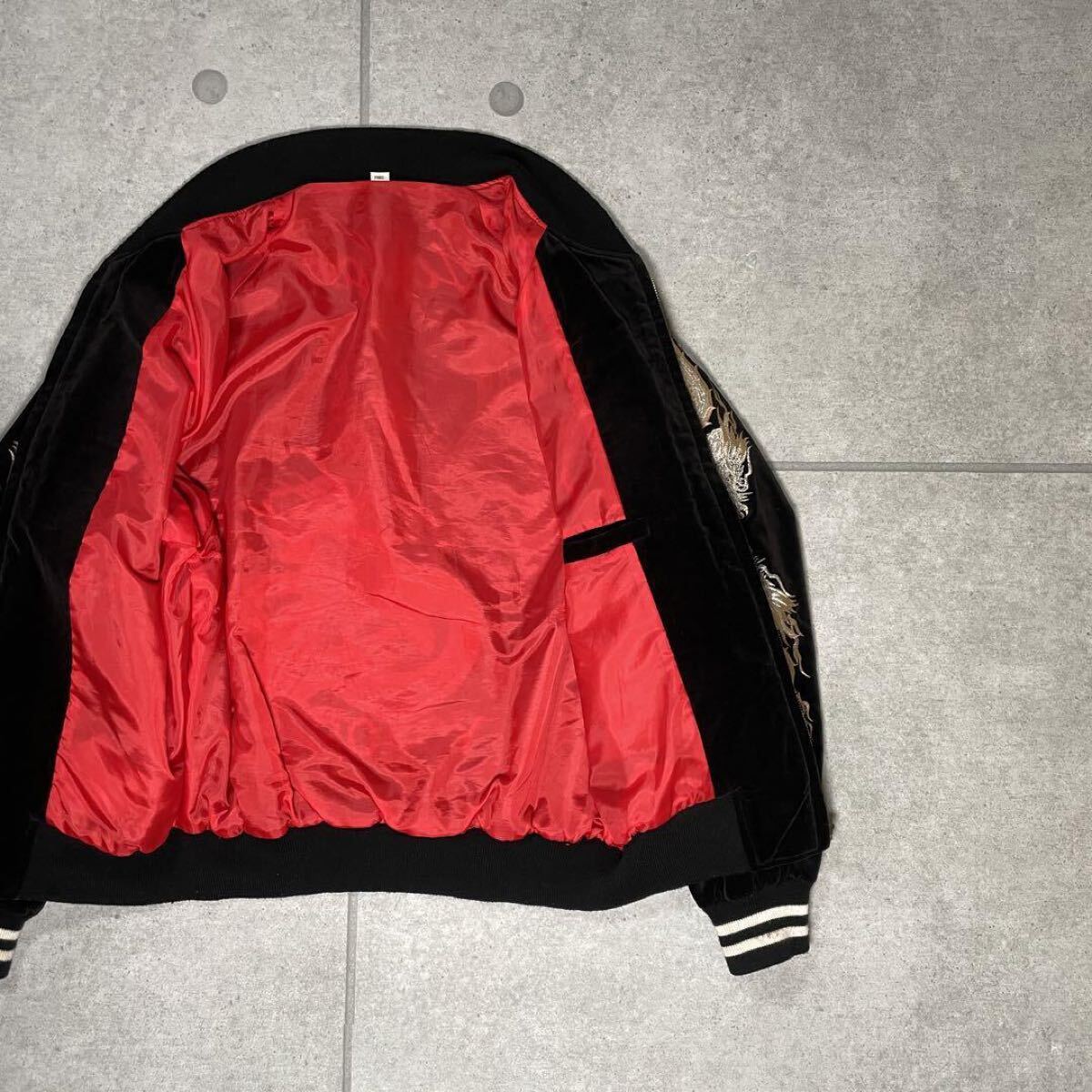 スカジャン スーベニアジャケット 90s ベロア 別珍 鷹 龍 横須賀 全面