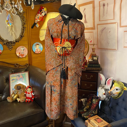 和洋折衷 着物 リメイク ワンピース ドレス 名古屋帯サッシュベルト