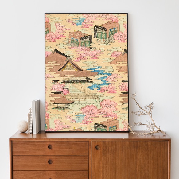 NO.520】古典柄の日本画アートポスター☆桜御所車和柄植物浮世絵お正月