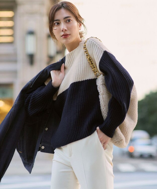 洗える】ウールカシミヤ カラーブロック バルキー ニット / 23区