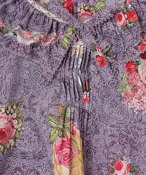 セール】 レースフラワープリントミディワンピース （ロング・マキシ丈