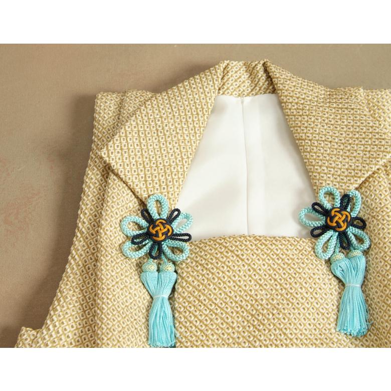 京美 七五三 3歳 着物 男の子 正絹 被布単品 金茶色地総本鹿の子絞り