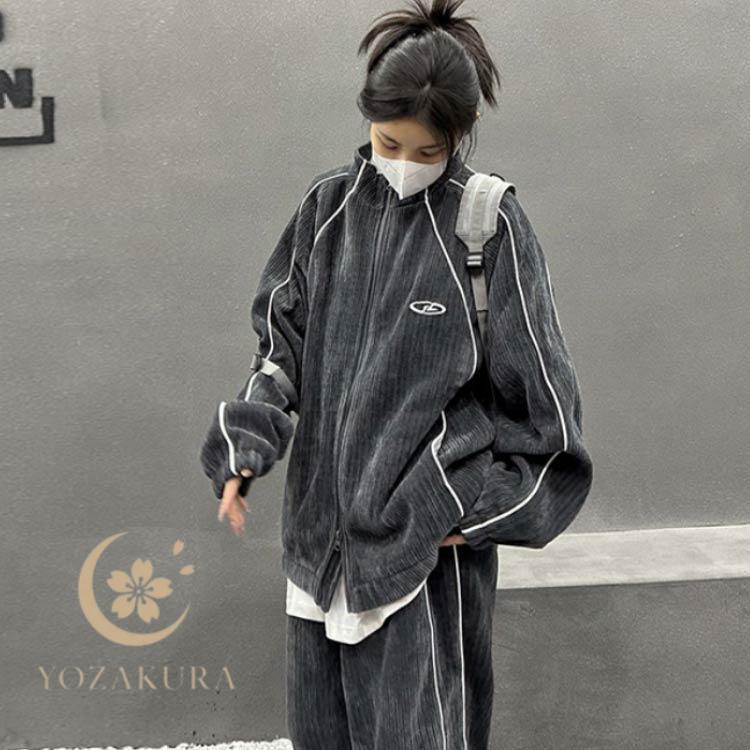 スポーツウェア コーデュロイ 上下セット 秋 上下 ライン入り 春