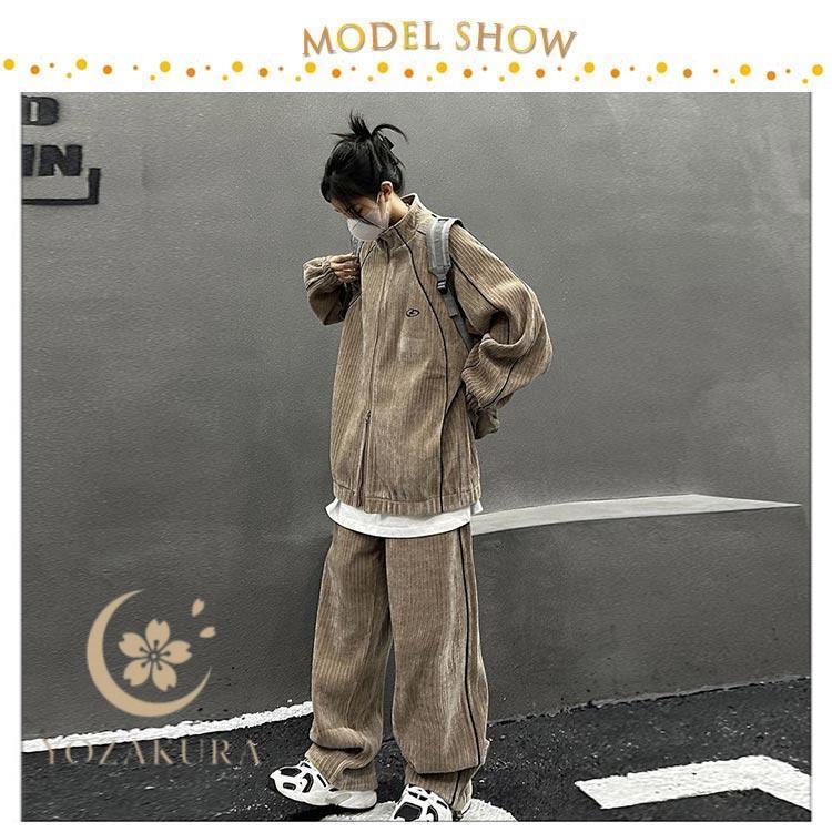 スポーツウェア コーデュロイ 上下セット 秋 上下 ライン入り 春