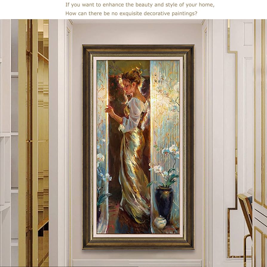 油絵 菅家令子 絵 絵画インテリア額付(青緑＋金色の枠) F4-071012女性