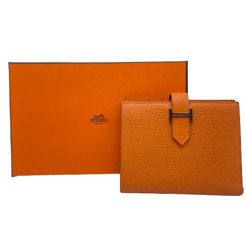 エルメス ベアンコンパクト オレンジ シェーブル シルバー金具 U刻印