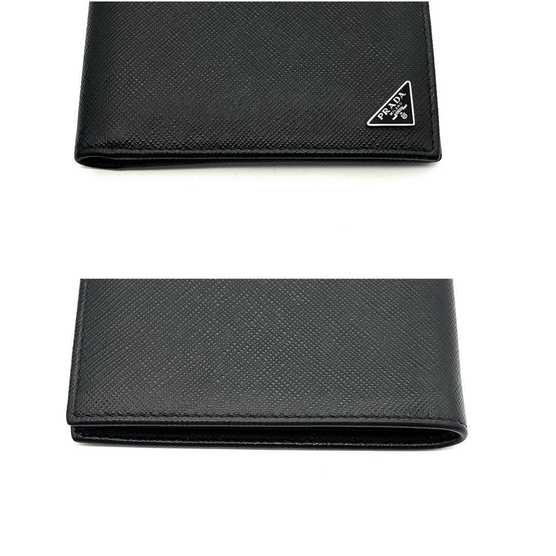 極美品◇PRADA 二つ折り財布 サフィアーノ 三角プレート 黒 - メルカリ
