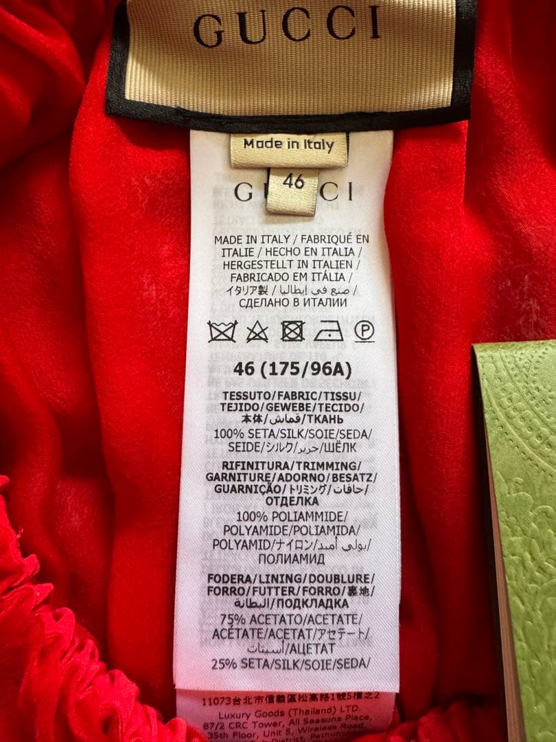 新品未使用！GUCCI グッチ シルクシフォンレッドドレス 46 格安早い者